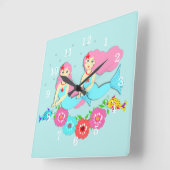 Horloge Carrée Théèmes de Mermaids (Angle)