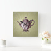 Horloge Carrée Théière victorienne vintage (Maison)