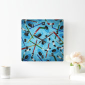 Horloge Carrée Thème de hockey sur glace bleu (Maison)