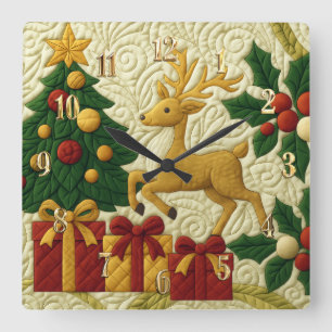 Horloge Carrée Thème de Noël Arbre Reindeer Cadeaux Reindeer Look