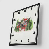 Horloge Carrée Thème extérieur du camping de Noël Trailer (Angle)