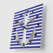 Horloge Carrée Thème Nautique Bleu Motif de Ancre (Angle)