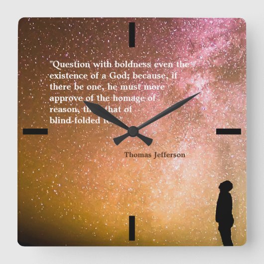 Horloge Carrée Thomas Jefferson Quote on Question With Boldness (Recto)