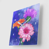 Horloge Carrée Three Color Gerberas (Angle)
