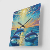 Horloge Carrée Three dolphins Wall Clock (Angle)