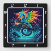 Horloge Carrée Thunderstorm Neon Dragon Survol (Recto)