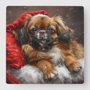 Horloge Carrée Tibétain Épagneul Chien Noël Festif