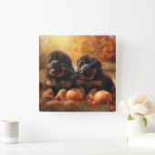 Horloge Carrée Tibétain Mastiff Chiot Automne Citrouille délice (Maison)