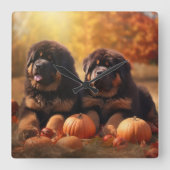 Horloge Carrée Tibétain Mastiff Chiot Automne Citrouille délice (Recto)