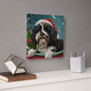 Horloge Carrée Tibetan Terrier Chien Noël Festif