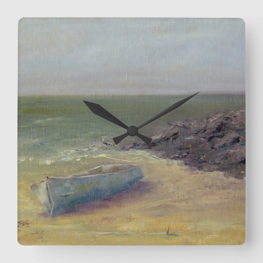 Horloge Carrée Tide's Rolling In - Bateau sur le rivage (Recto)