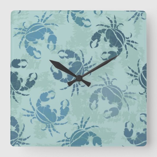 Horloge Carrée Tie Dye Motif De Crabes (Recto)