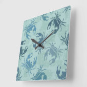 Horloge Carrée Tie Dye Motif De Crabes (Angle)