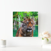 Horloge Carrée Tiger and Waterfall (Maison)