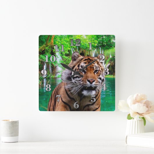 Horloge Carrée Tiger and Waterfall (Maison)