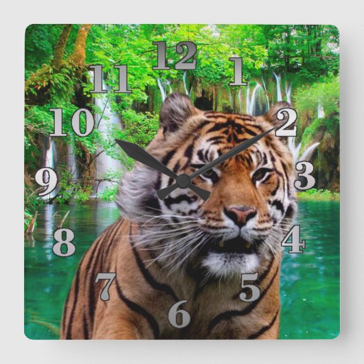 Horloge Carrée Tiger and Waterfall (Recto)