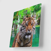 Horloge Carrée Tiger and Waterfall (Angle)