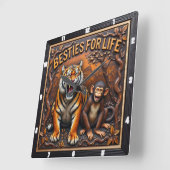 Horloge Carrée Tiger Monkey Besties Jungle (Angle)