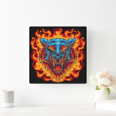 Horloge Carrée Tigre en feu (Maison)
