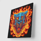 Horloge Carrée Tigre en feu (Angle)