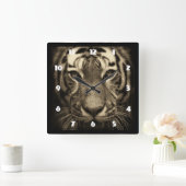 Horloge Carrée Tigre en Sepia Tones (Maison)