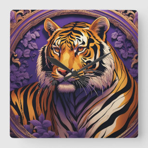 Horloge Carrée Tigre en violet