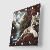 Horloge Carrée Tigre Relaxant par Mountain River (Angle)