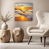 Horloge Carrée Time Flies Beach Sunset