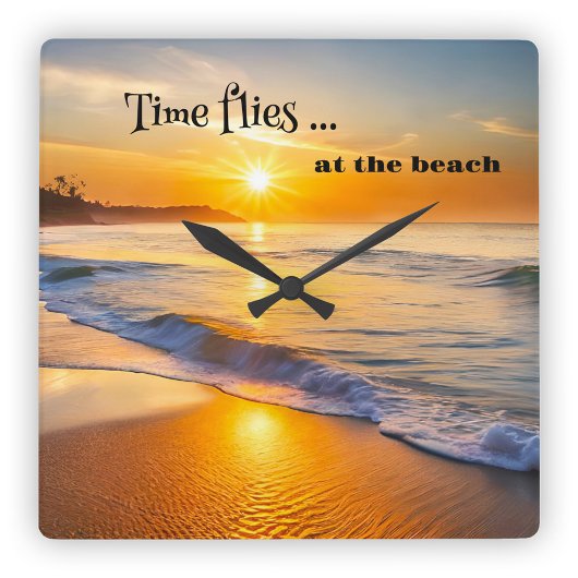 Horloge Carrée Time Flies Beach Sunset