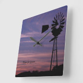 Horloge Carrée Time For Peace Wall Clock with Windmill in Sunset (Angle)