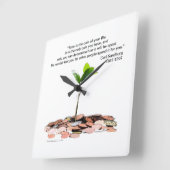 Horloge Carrée Time quote, Carl Sandburg, blanc (Angle)