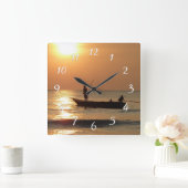 Horloge Carrée Time to go Fishing Clock Sunset (Maison)