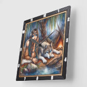 Horloge Carrée Timekeeper indien : Wolf et Maiden's Glade (Angle)