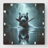 Horloge Carrée Timepiece de forêt de tigre blanc mystique (Recto)