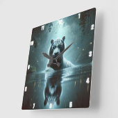 Horloge Carrée Timepiece de forêt de tigre blanc mystique (Angle)