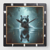 Horloge Carrée Timepiece de forêt de tigre mystique (Recto)