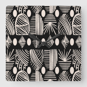 Horloge Carrée Tissu de moisissure tribale des Caraïbes : noir, b