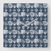 Horloge Carrée Tissu Tribal des Caraïbes audacieux : bleu marine (Recto)