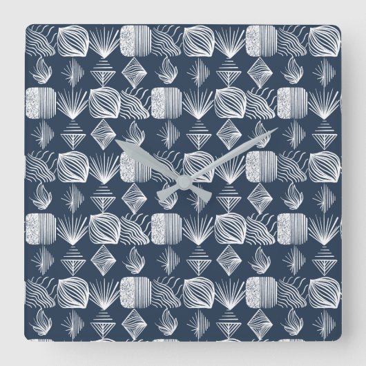 Horloge Carrée Tissu Tribal des Caraïbes audacieux : bleu marine (Recto)