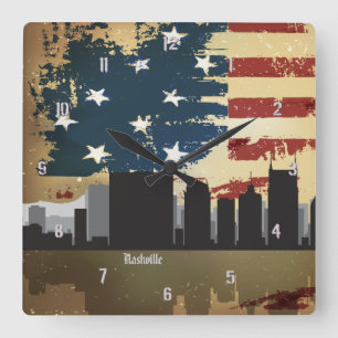 Horloge Carrée TN American Cities CityScape Clock