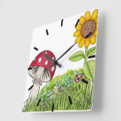 Horloge Carrée Toadstool and Sunflower Clock (Angle)