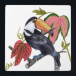 Horloge Carrée Toco Toucan<br><div class="desc">Toco Toucan I by Melissa Wang. A single toucan is perched on a branch with tropical leaves. | 164390Z</div>