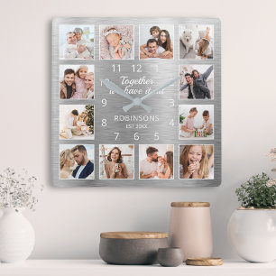 Horloge Carrée Together We Have It All Quote Family Photo Silver