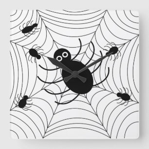 Horloge Carrée Toile d'araignée noire Halloween