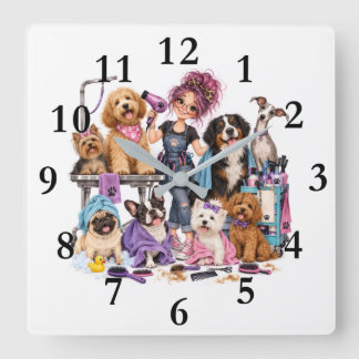 Horloge Carrée Toiletteurs d'animaux mignons