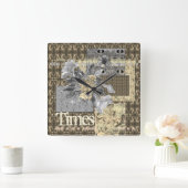 Horloge Carrée Tons muets Folal Patchwork Gris Brown (Maison)