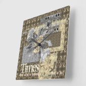 Horloge Carrée Tons muets Folal Patchwork Gris Brown (Angle)