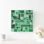 Horloge Carrée Tons verts (Maison)