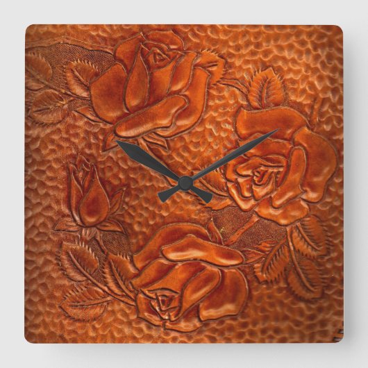 Horloge Carrée Tooled Western Leather Roses Clock (Recto)