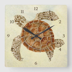 Horloge Carrée Tortue de mer côtière de collage de bord de la m